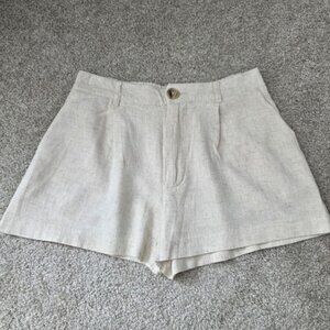 Women's Beige Linen Shorts